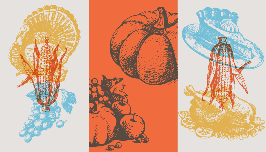 Thanksgiving meal foods illustrations