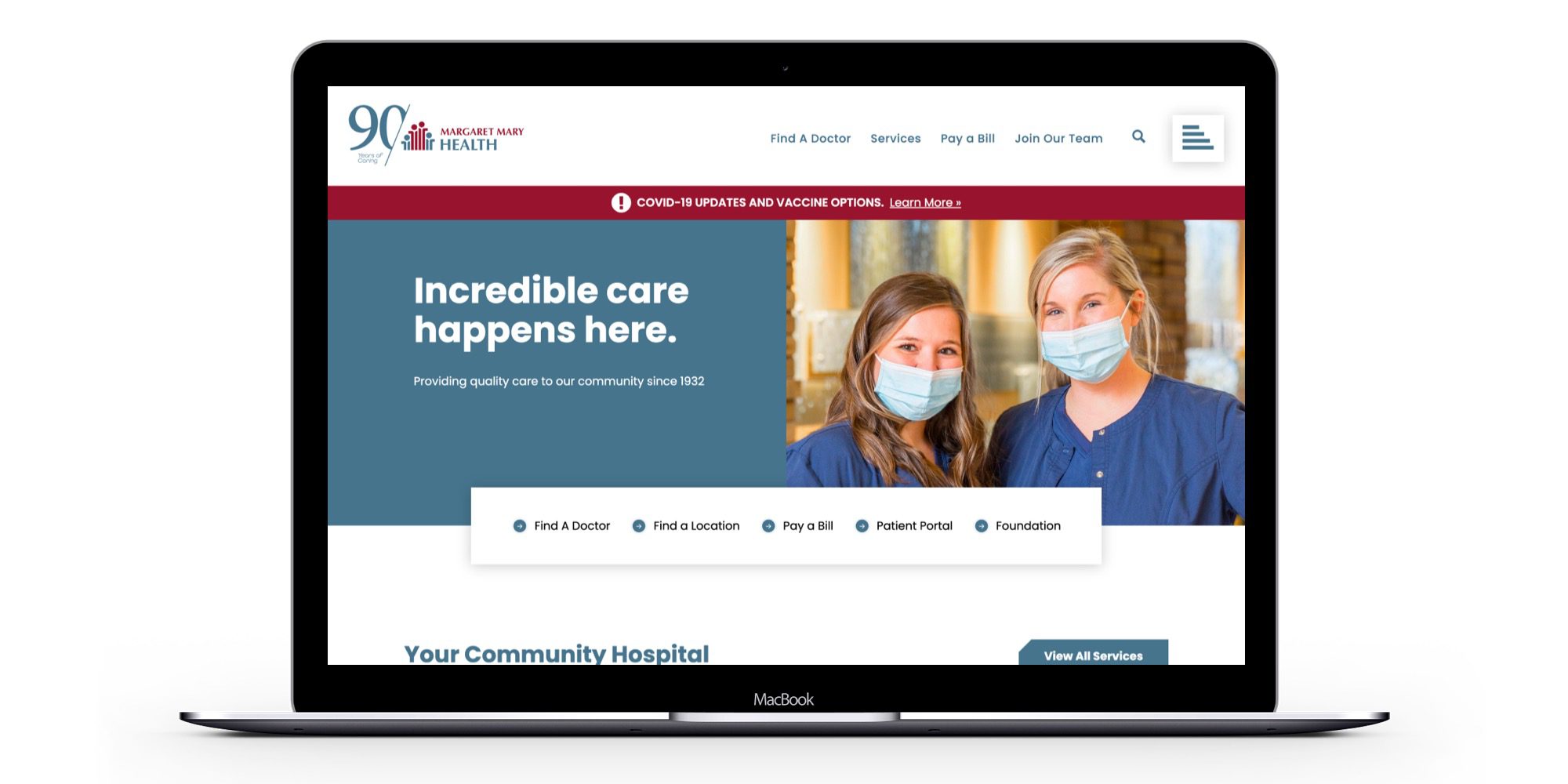Healthcare website design for Margaret Mary Health on a Macbook