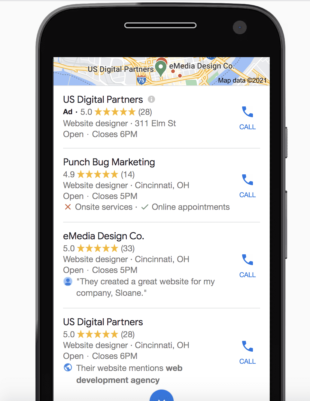 local results on Google maps
